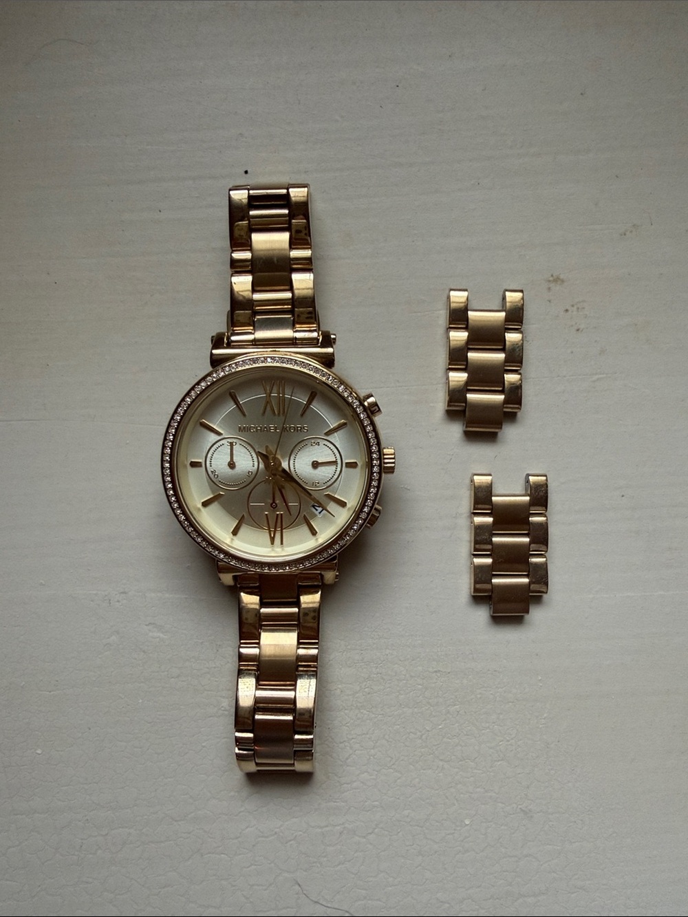 Michael Kors Rose Gold Chronograph Bracelet Watch with Crystal Bezel